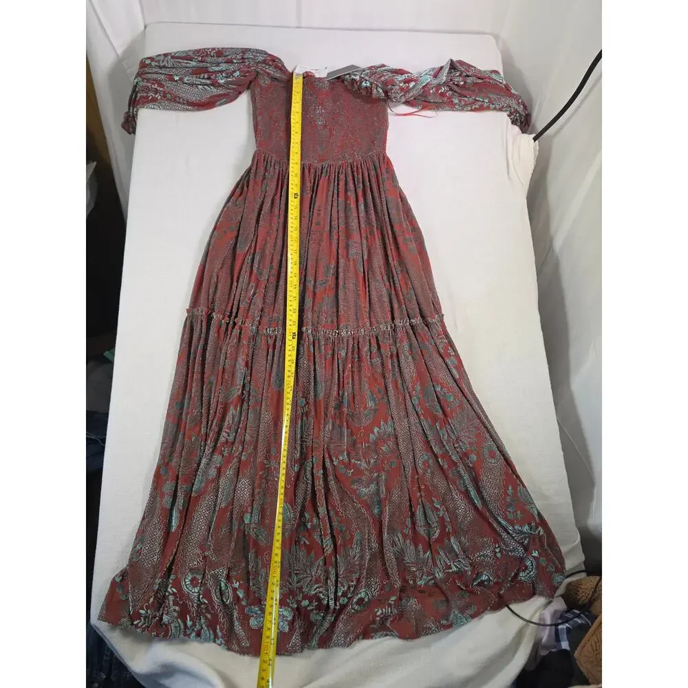 Fate NWT Rust Teal Velvet Burnout Maxi Dress Sz M